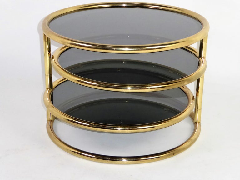 Sleek Milo Baughman Style Brass and Glass Swiveling Coffee ...