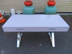 Sleek Milo Baughman Style Chrome x Base Desk John Stuart Mid-Century Modern