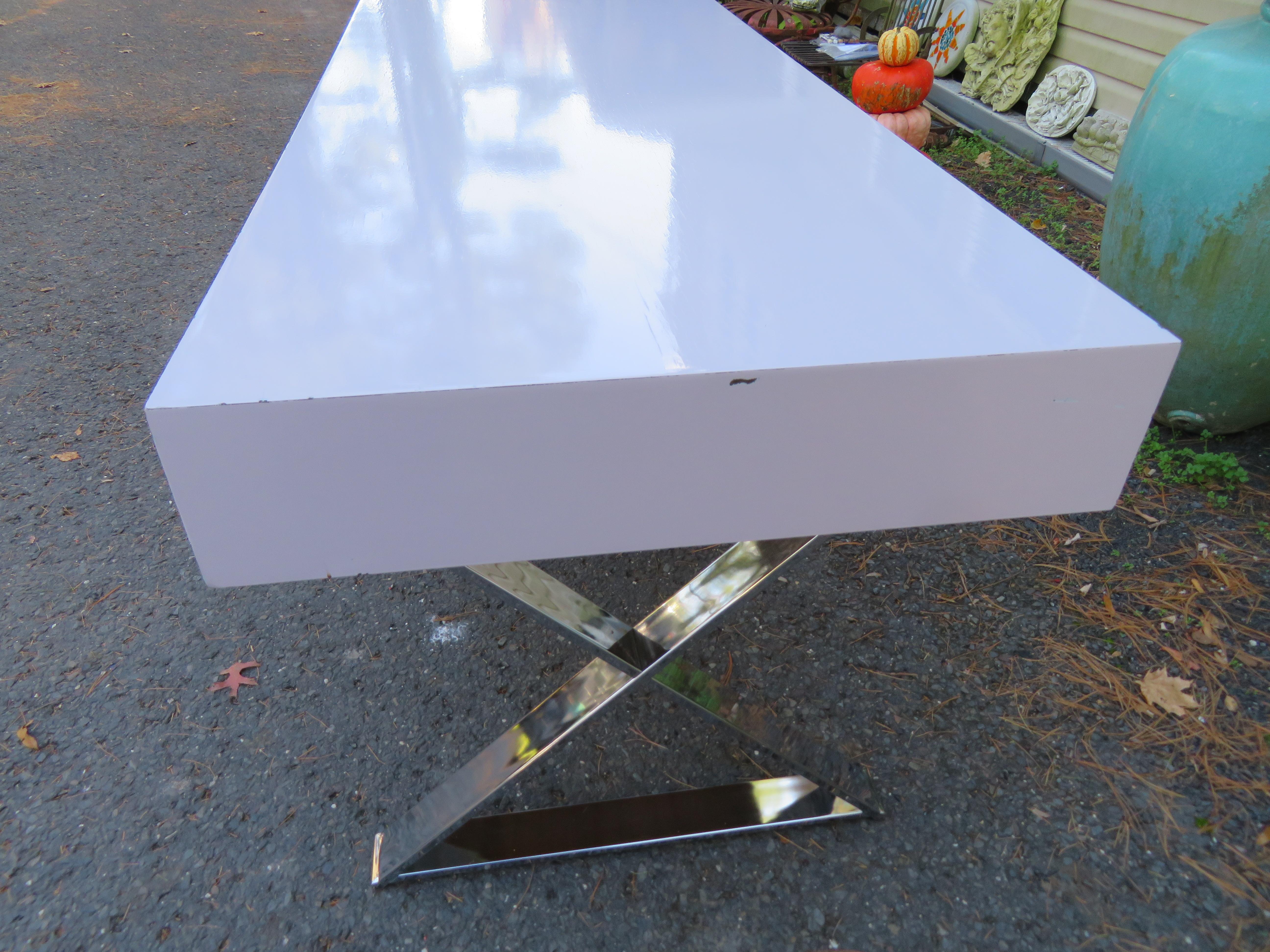 Sleek Milo Baughman Style Chrome x Base Desk John Stuart Mid-Century Modern For Sale 2