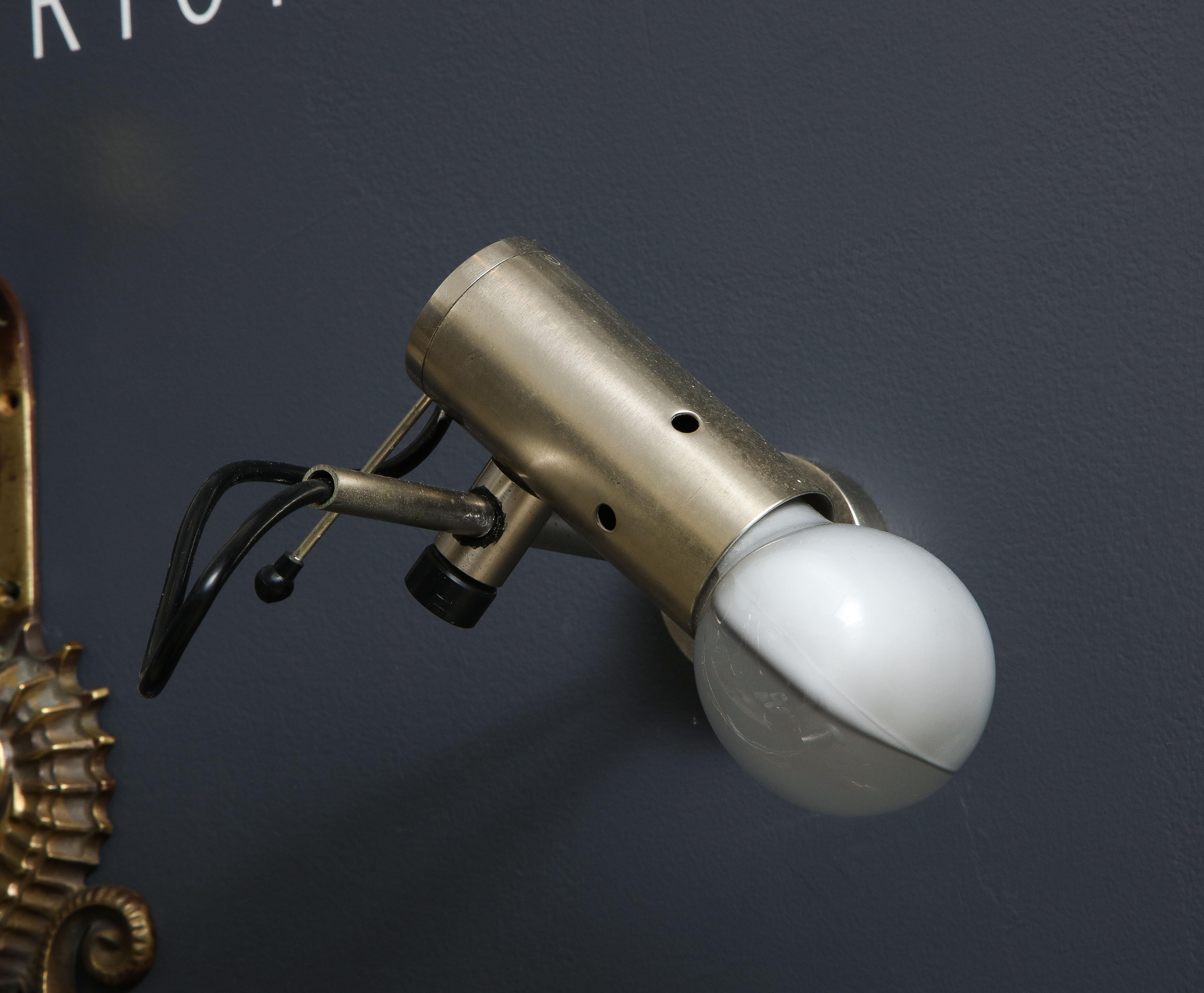 Sleek Minimalist Nickel Plated Bronze Sconces by Tito Agnoli for Oluce, c. 1960 For Sale 5