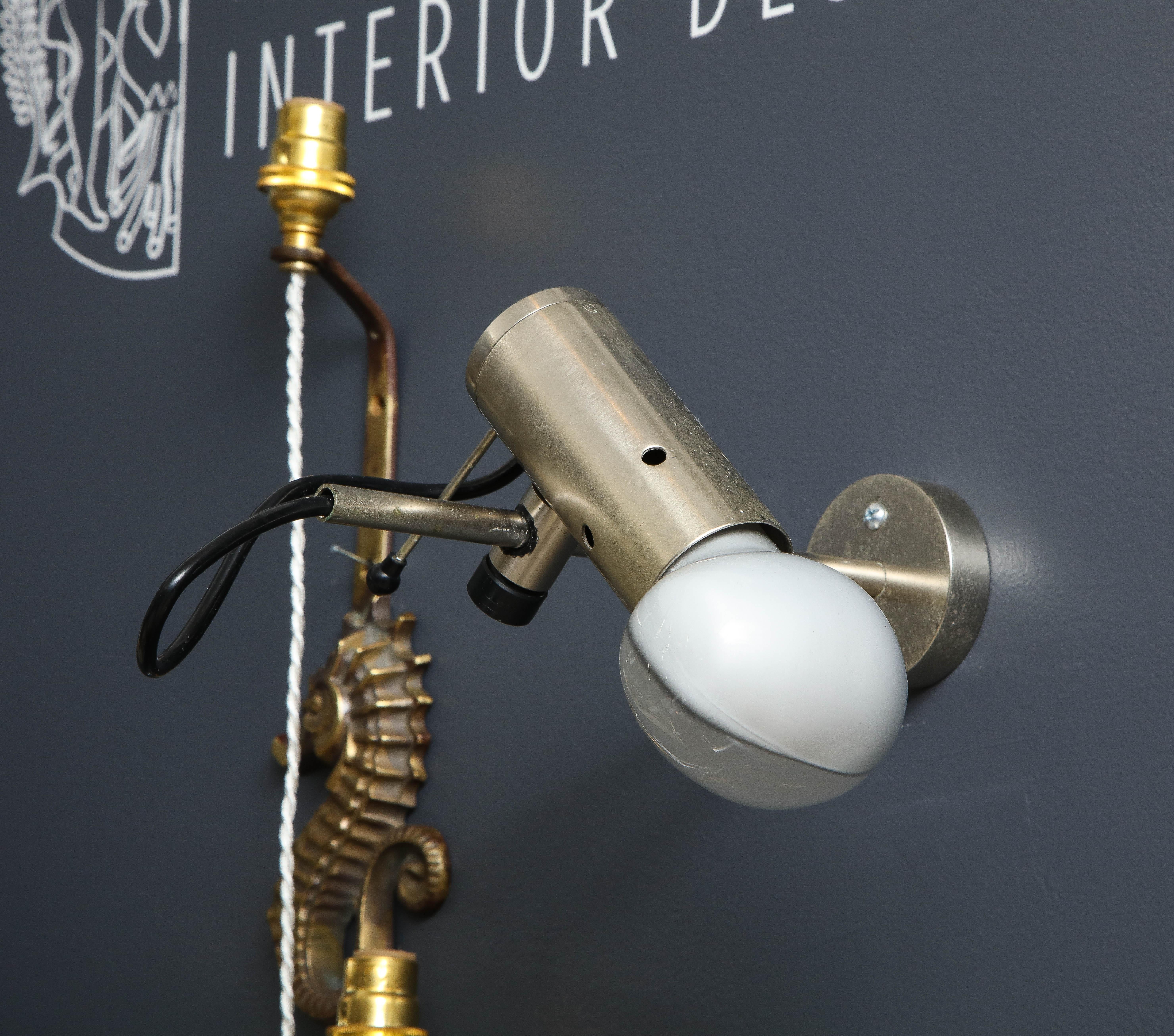 Sleek Minimalist Nickel Plated Bronze Sconces by Tito Agnoli for Oluce, c. 1960 For Sale 6