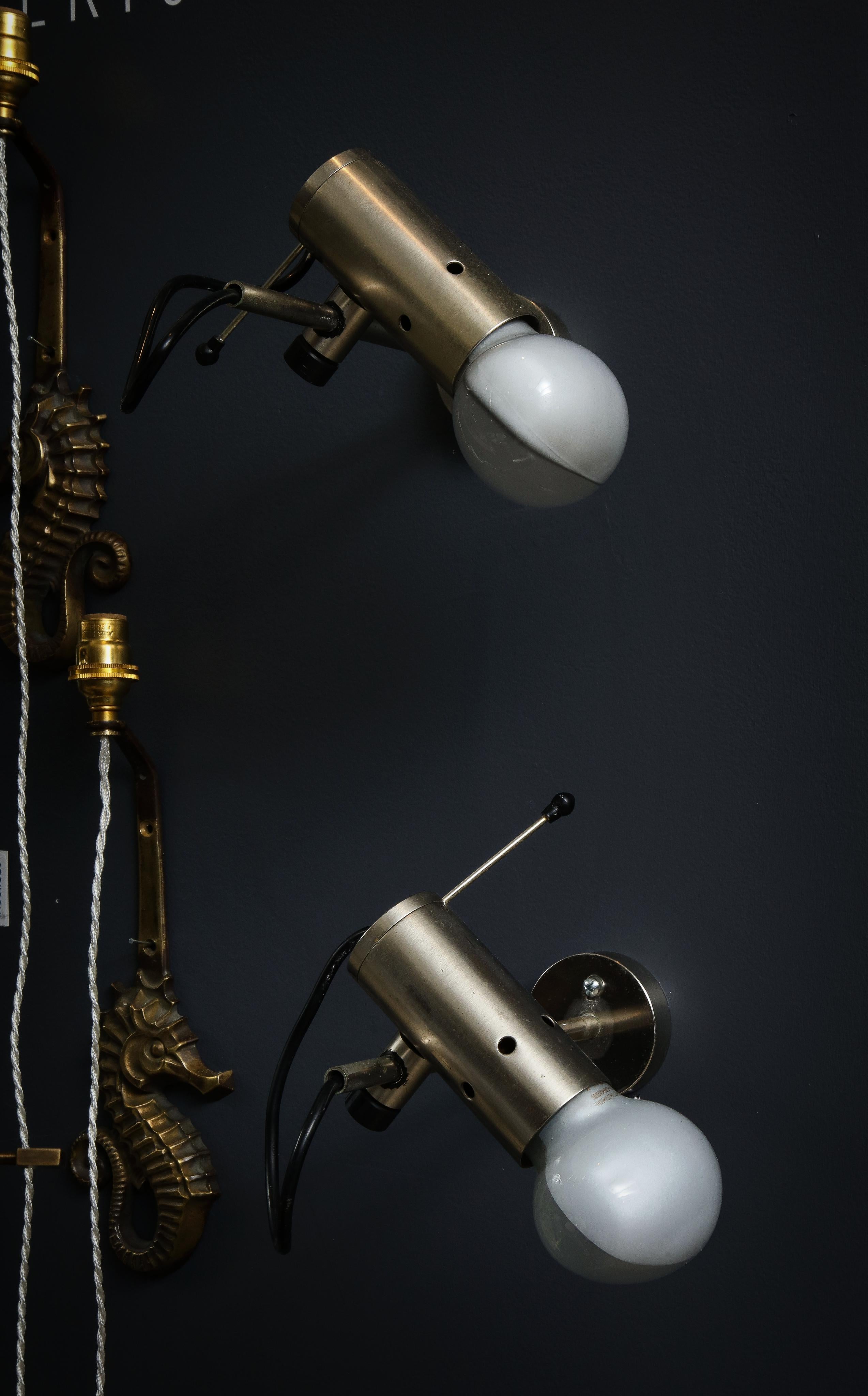 Mid-Century Modern Sleek Minimalist Nickel Plated Bronze Sconces by Tito Agnoli for Oluce, c. 1960 For Sale