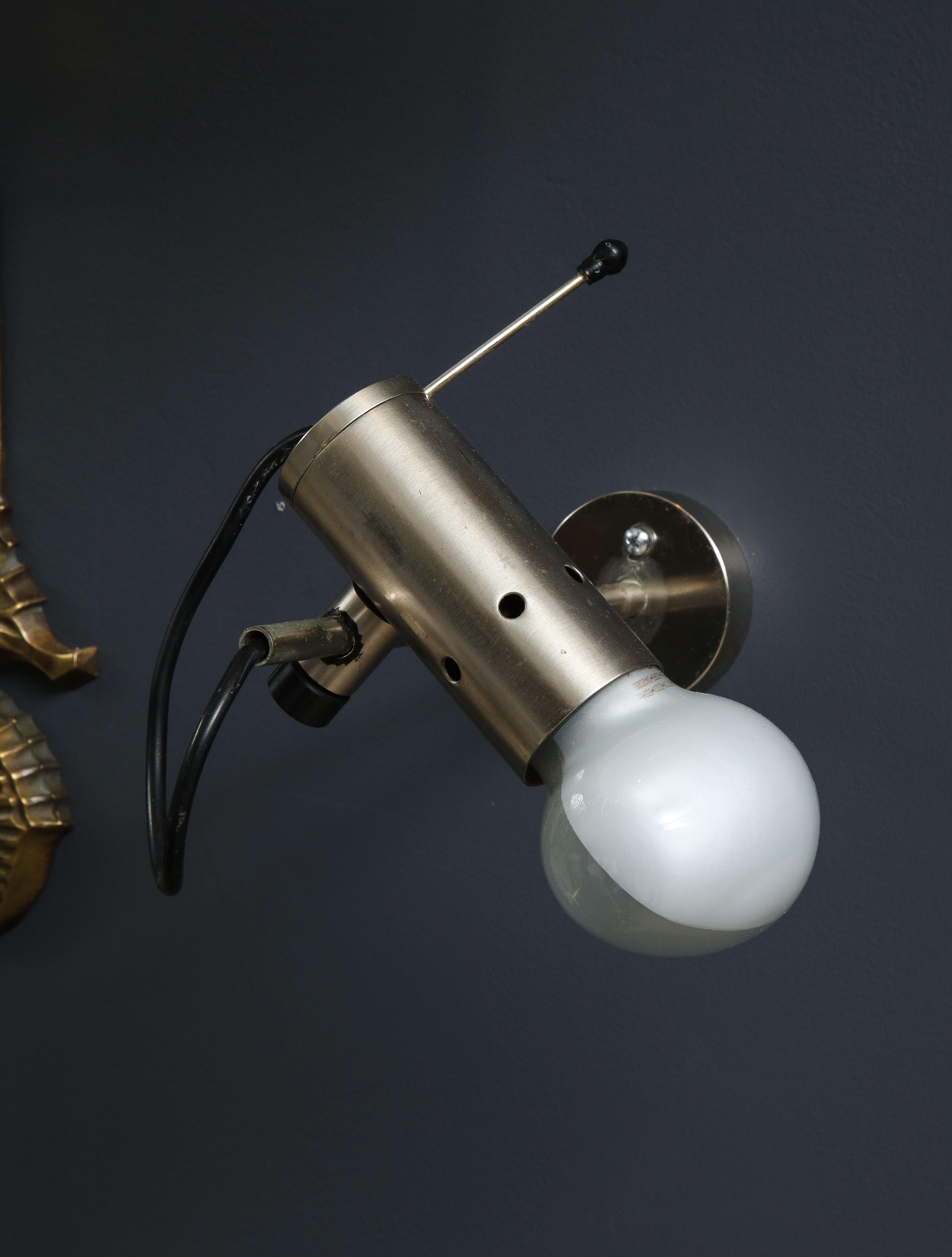 Italian Sleek Minimalist Nickel Plated Bronze Sconces by Tito Agnoli for Oluce, c. 1960 For Sale