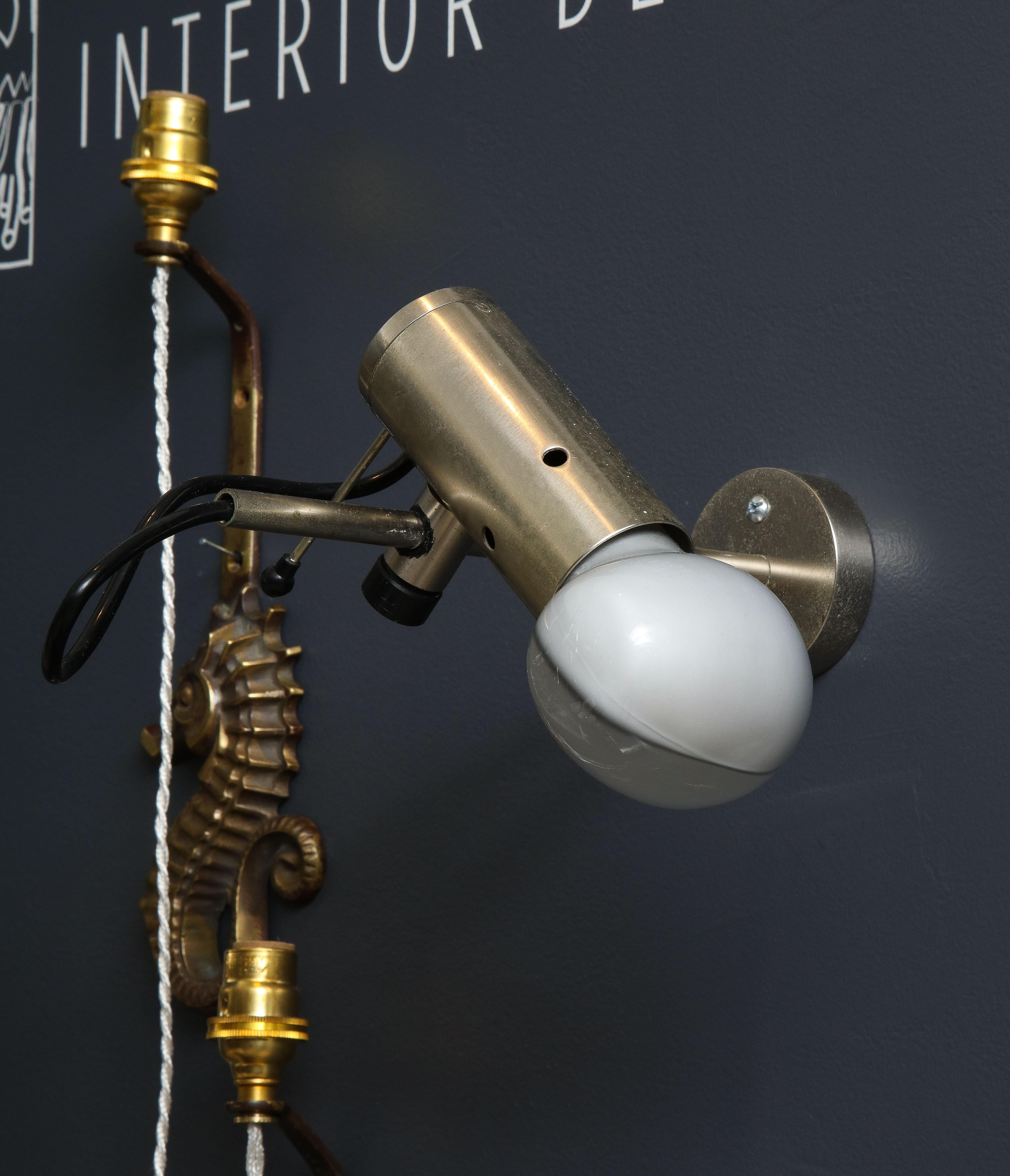 Mid-20th Century Sleek Minimalist Nickel Plated Bronze Sconces by Tito Agnoli for Oluce, c. 1960 For Sale
