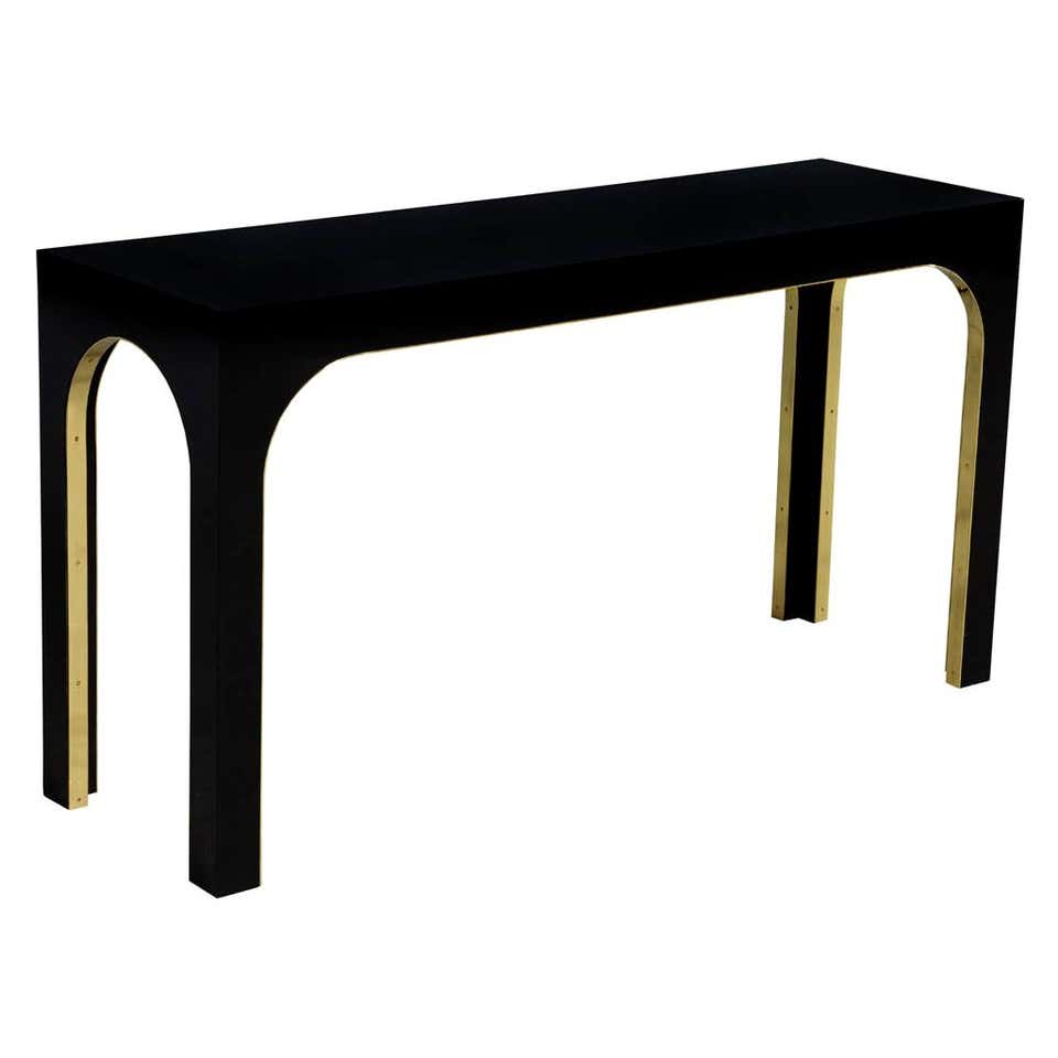 Black Glass and Gold Metal Console Table at 1stDibs