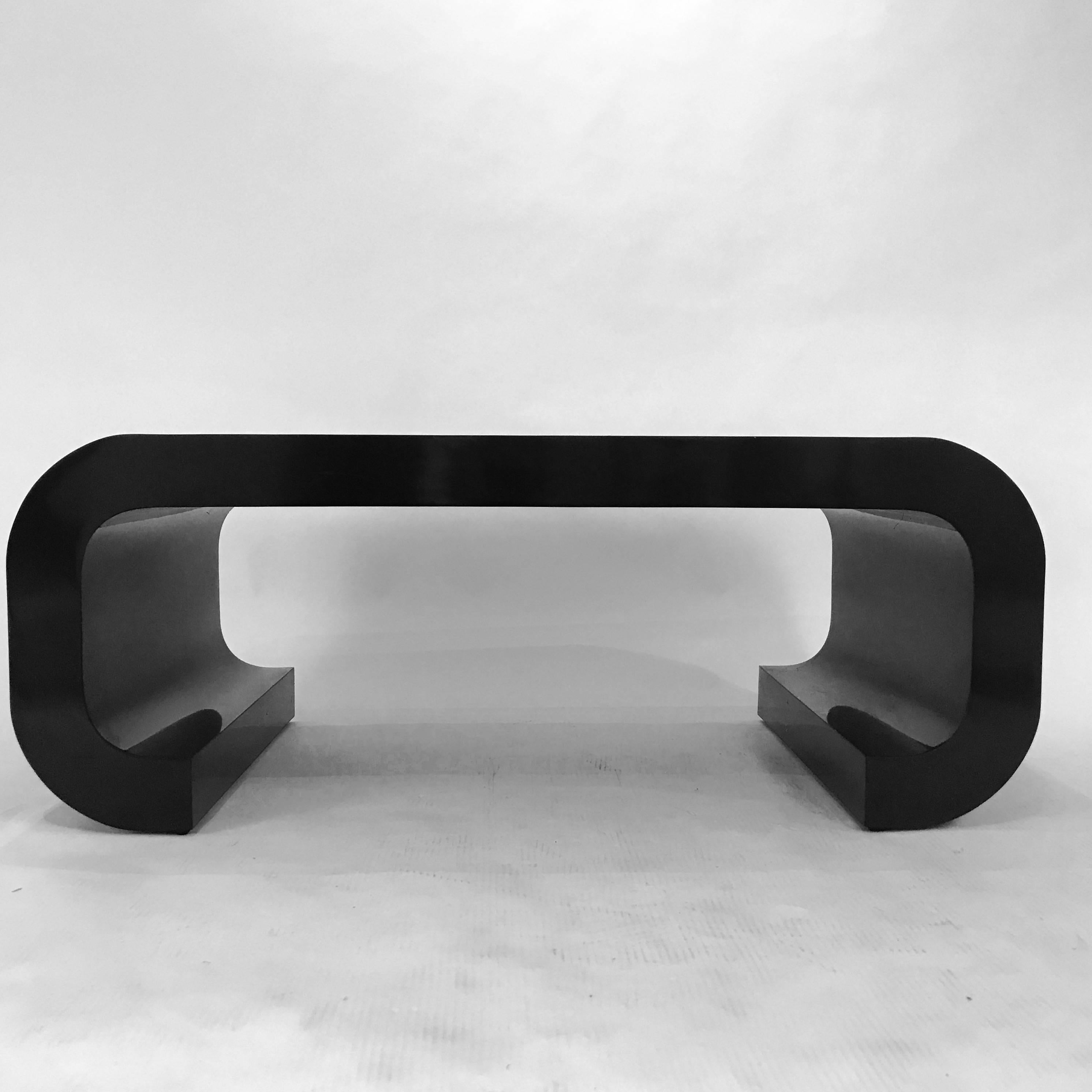 Mid-Century Modern Sleek Modern Black Laminate Curved Coffee Table in the Manner of Karl Springer