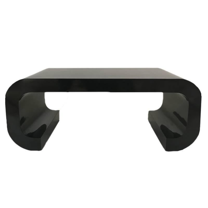 Sleek Modern Black Laminate Curved Coffee Table in the Manner of Karl Springer