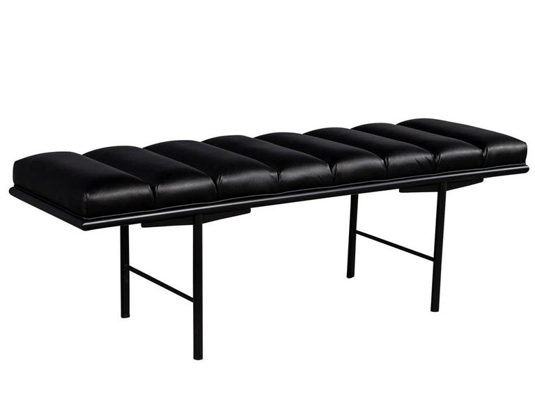 Sleek Modern Black Leather Accent Bench at 1stDibs modern black bench