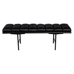 Sleek Modern Black Leather Accent Bench