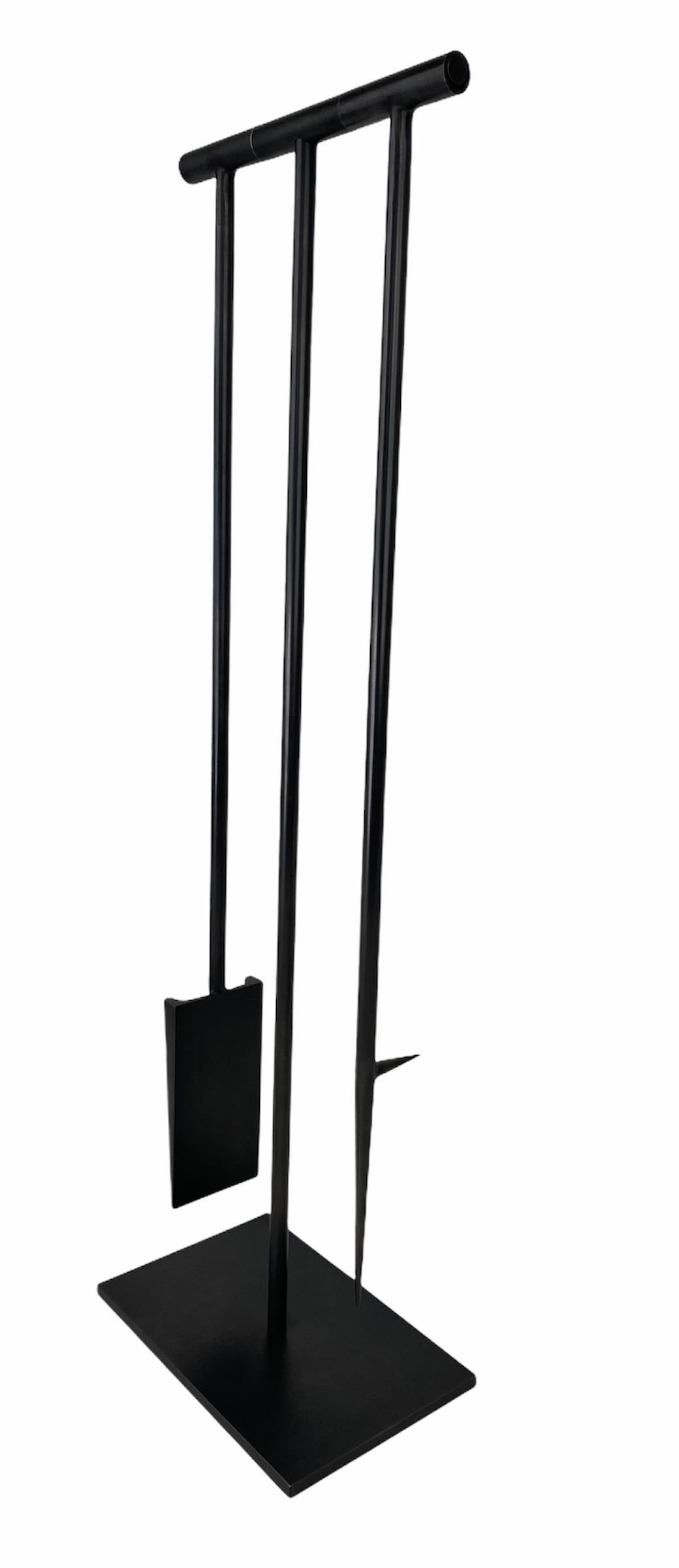 Handmade Modern Blackened Steel Fireplace Tool Set with Shovel and Poker For Sale 2