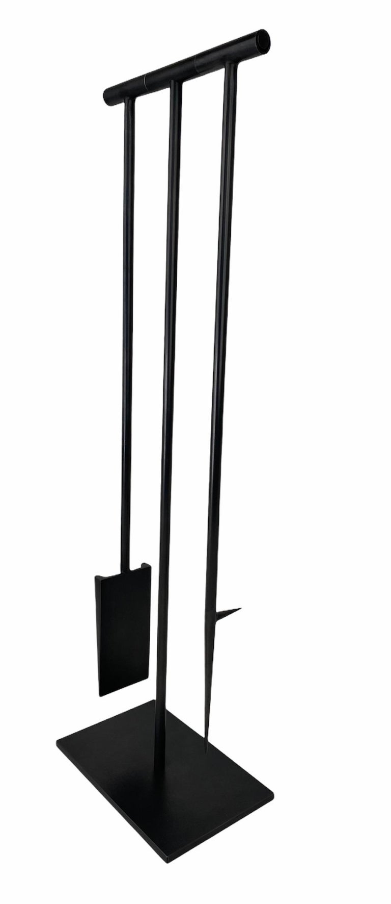 Handmade Modern Blackened Steel Fireplace Tool Set with Shovel and