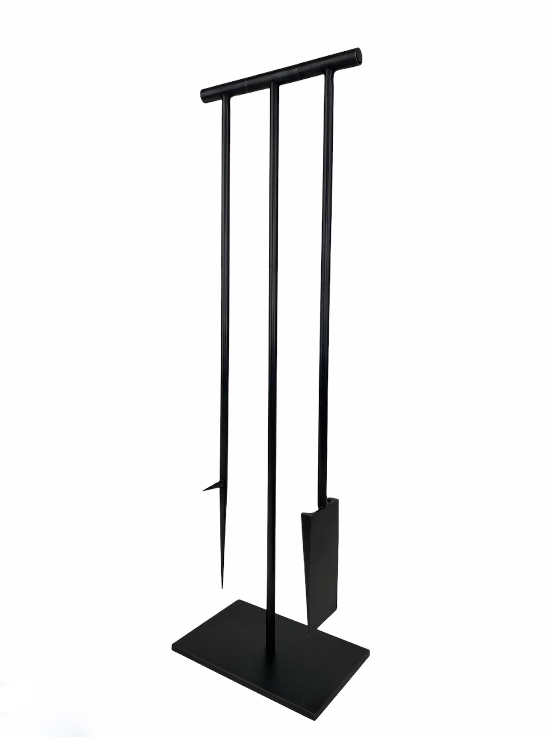 Handmade Modern Blackened Steel Fireplace Tool Set with Shovel and Poker For Sale 1