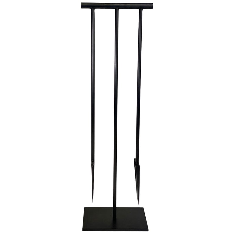 Handmade Modern Blackened Steel Fireplace Tool Set with Shovel and