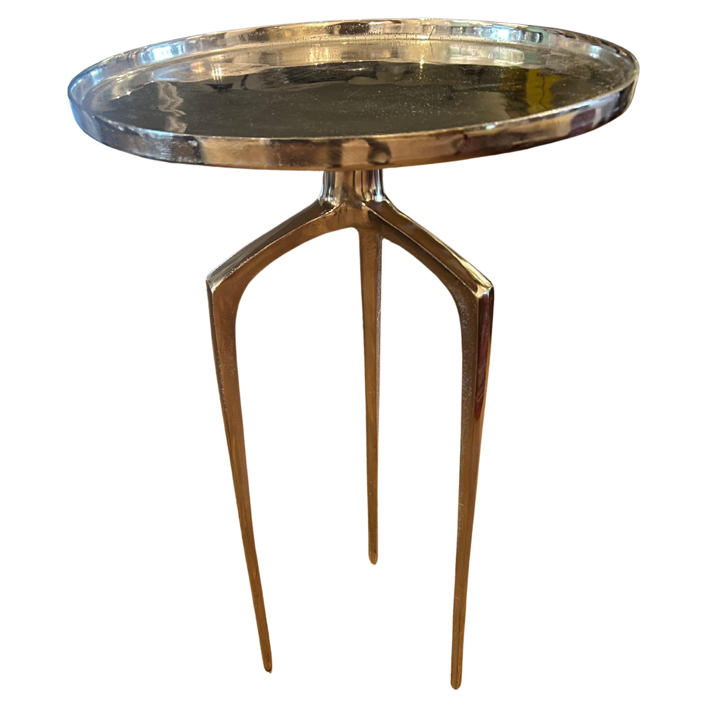 Sleek Modern Chrome Round End Table with Sculptural Tapered Legs For Sale