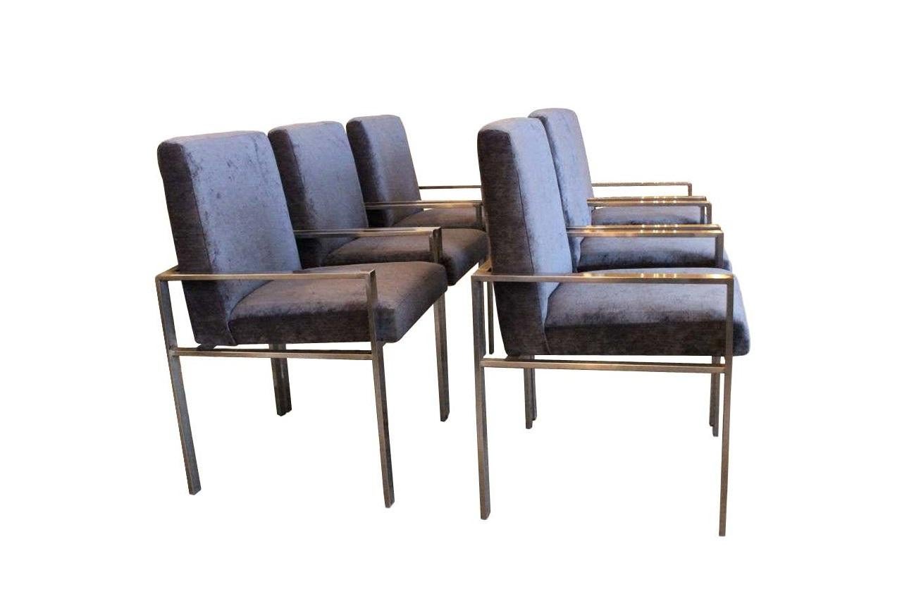 Mid-20th Century Sleek Modern Harvey Probber Six Flat Bar Dining Chairs For Sale