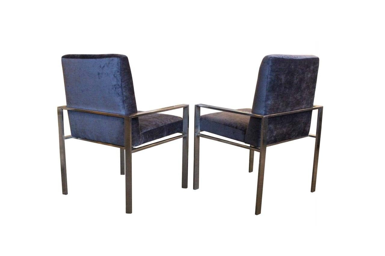 Steel Sleek Modern Harvey Probber Six Flat Bar Dining Chairs For Sale