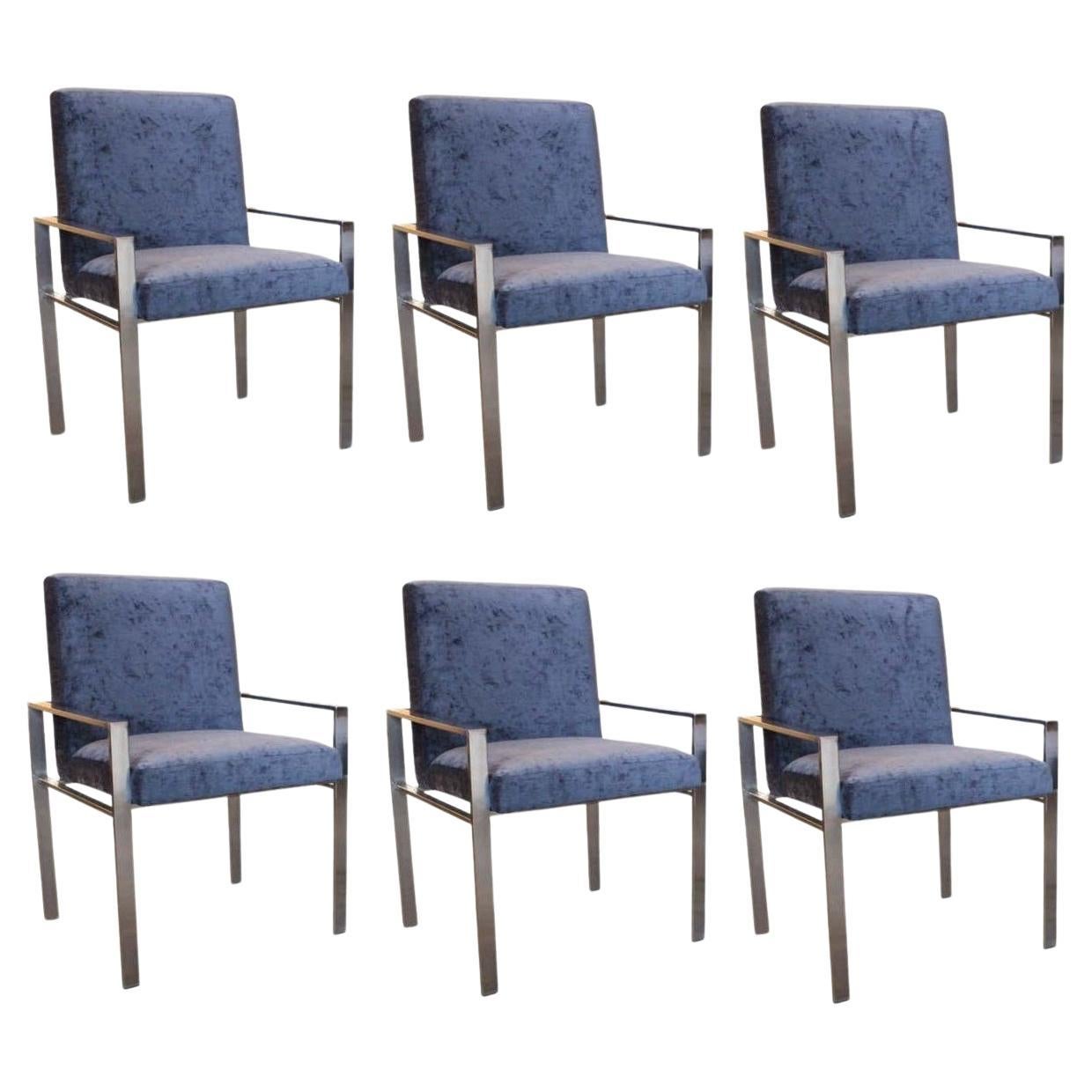 Sleek Modern Harvey Probber Six Flat Bar Dining Chairs For Sale