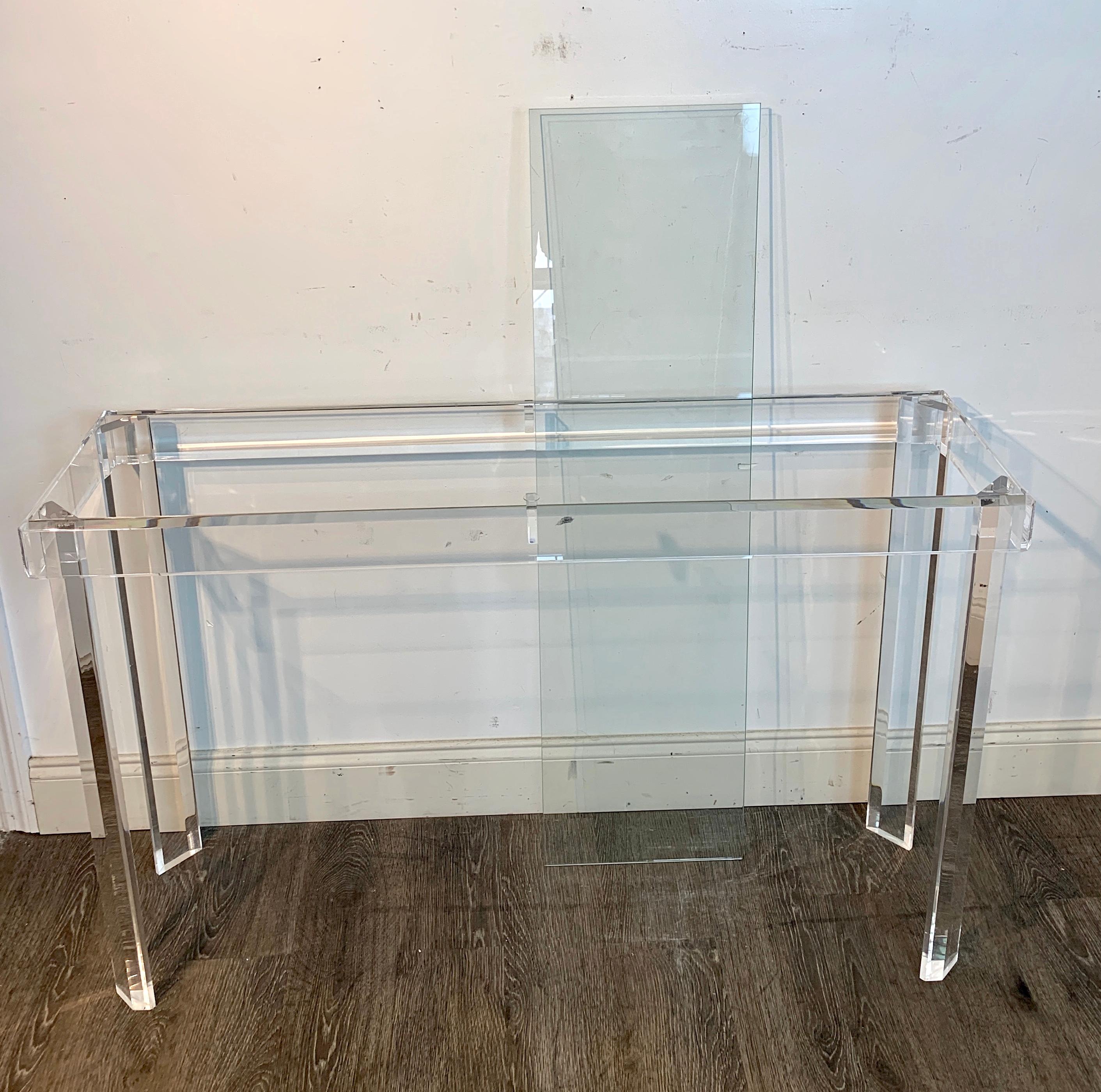 Sleek Modern Lucite and Glass Console 3