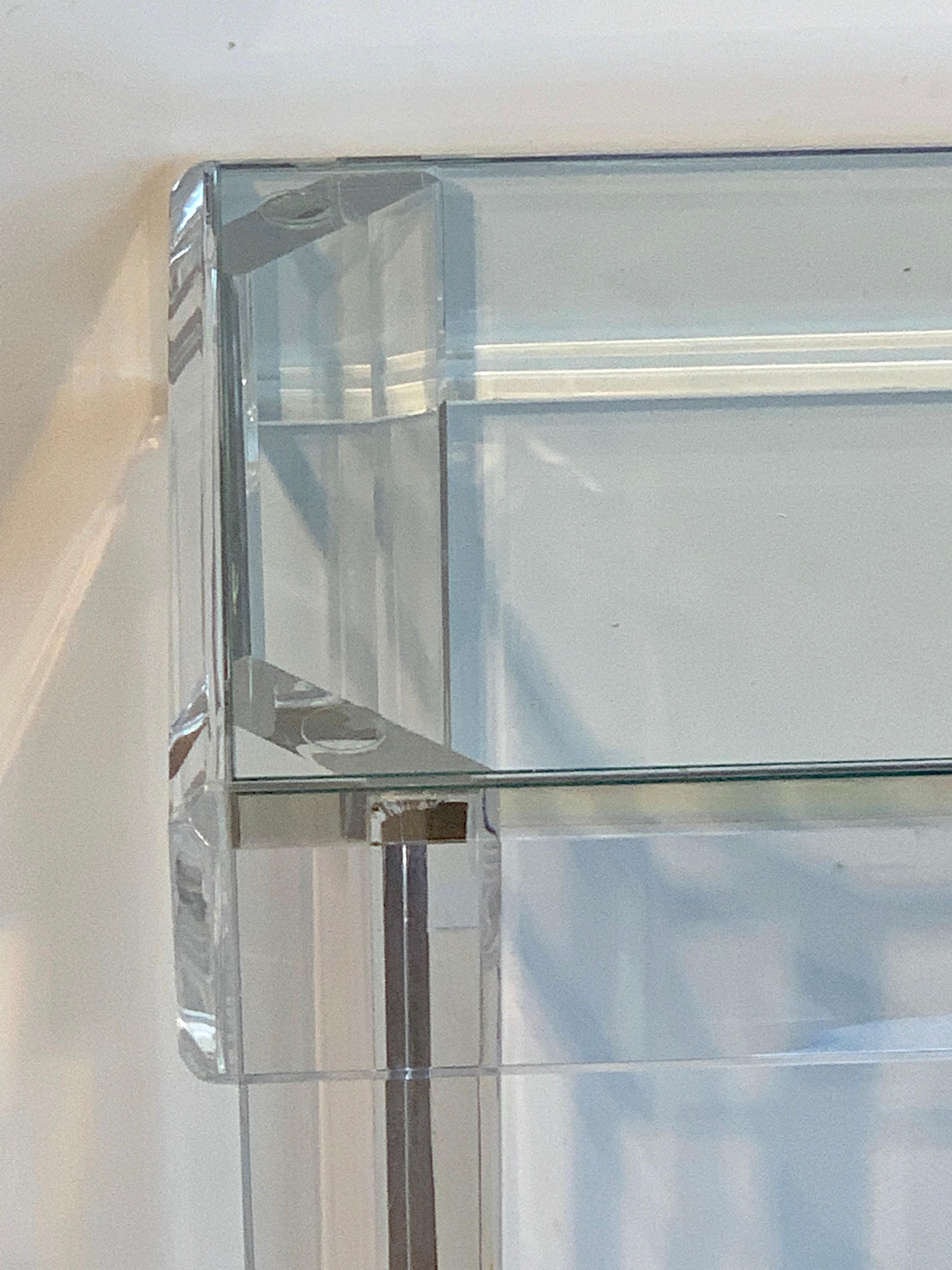 American Sleek Modern Lucite and Glass Console