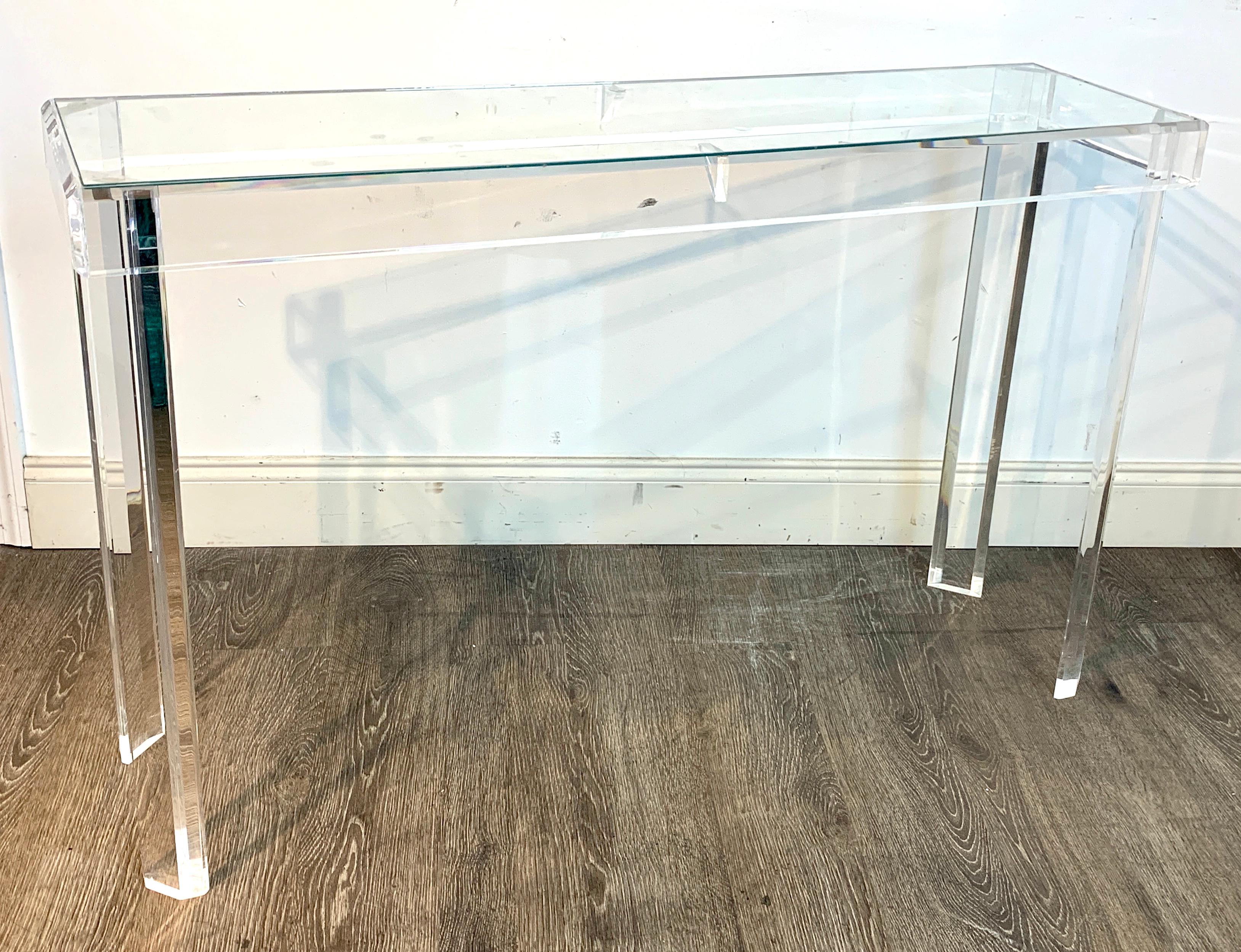 Polished Sleek Modern Lucite and Glass Console