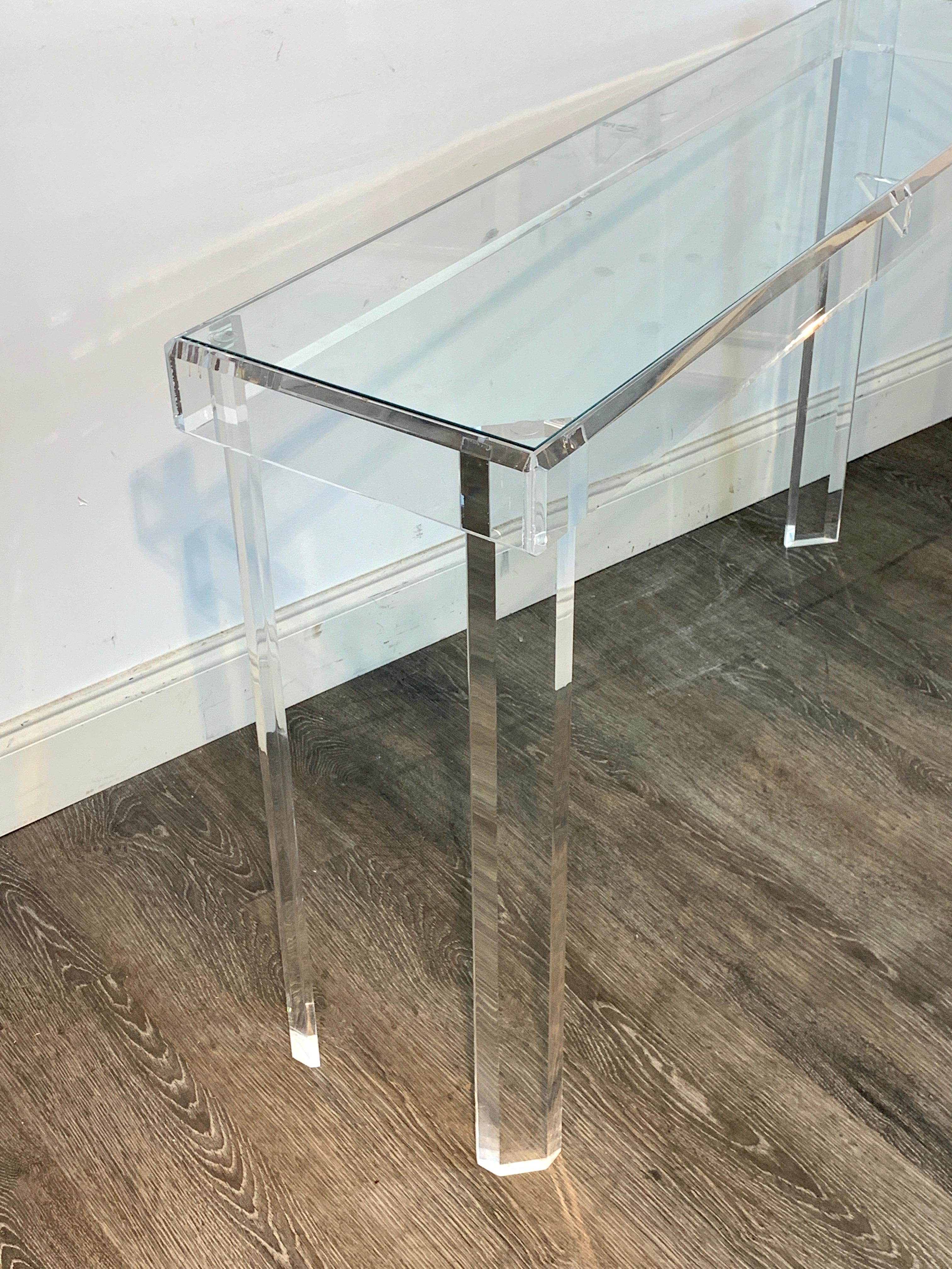 Sleek Modern Lucite and Glass Console In Good Condition In Atlanta, GA