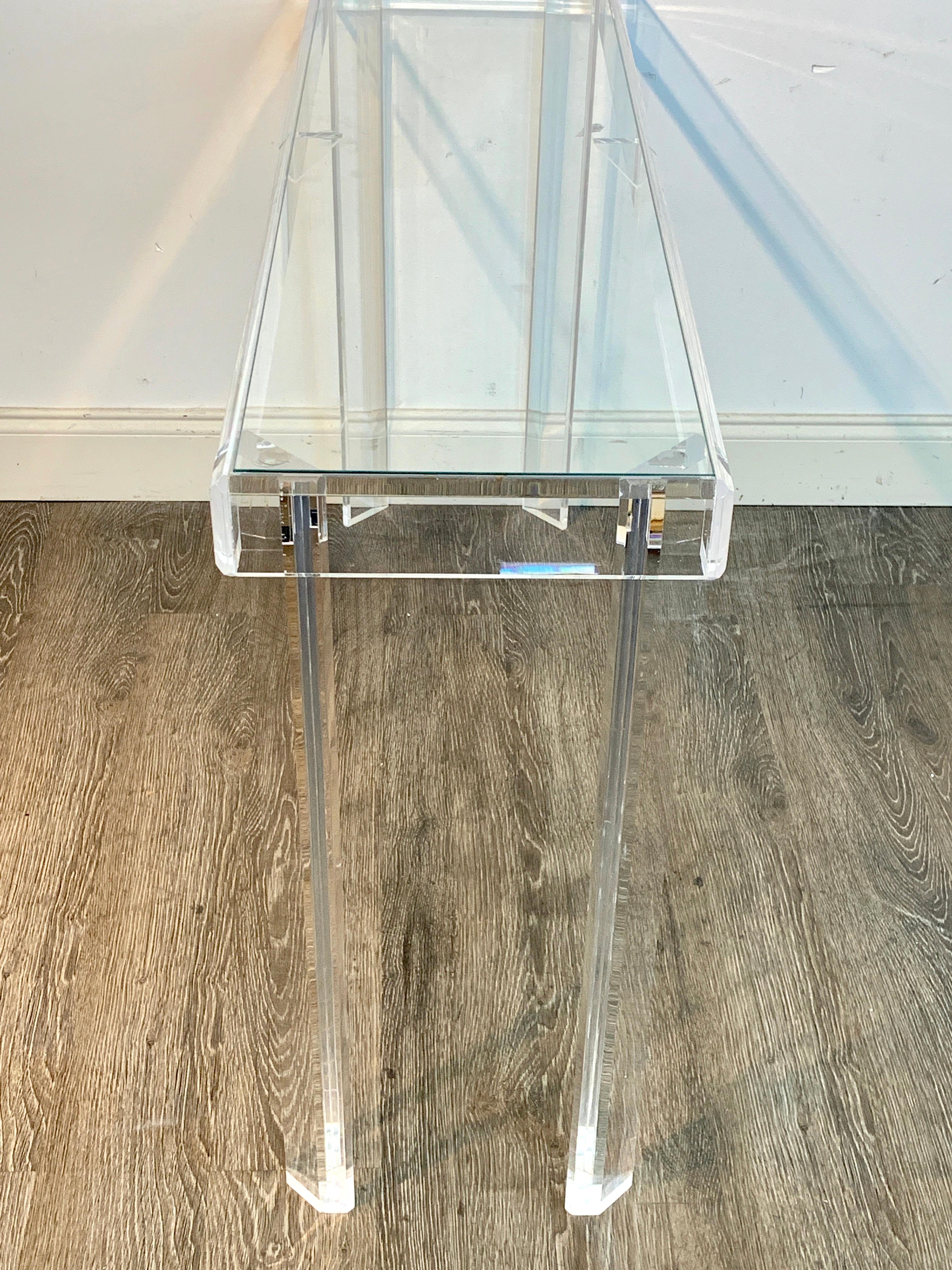 Contemporary Sleek Modern Lucite and Glass Console
