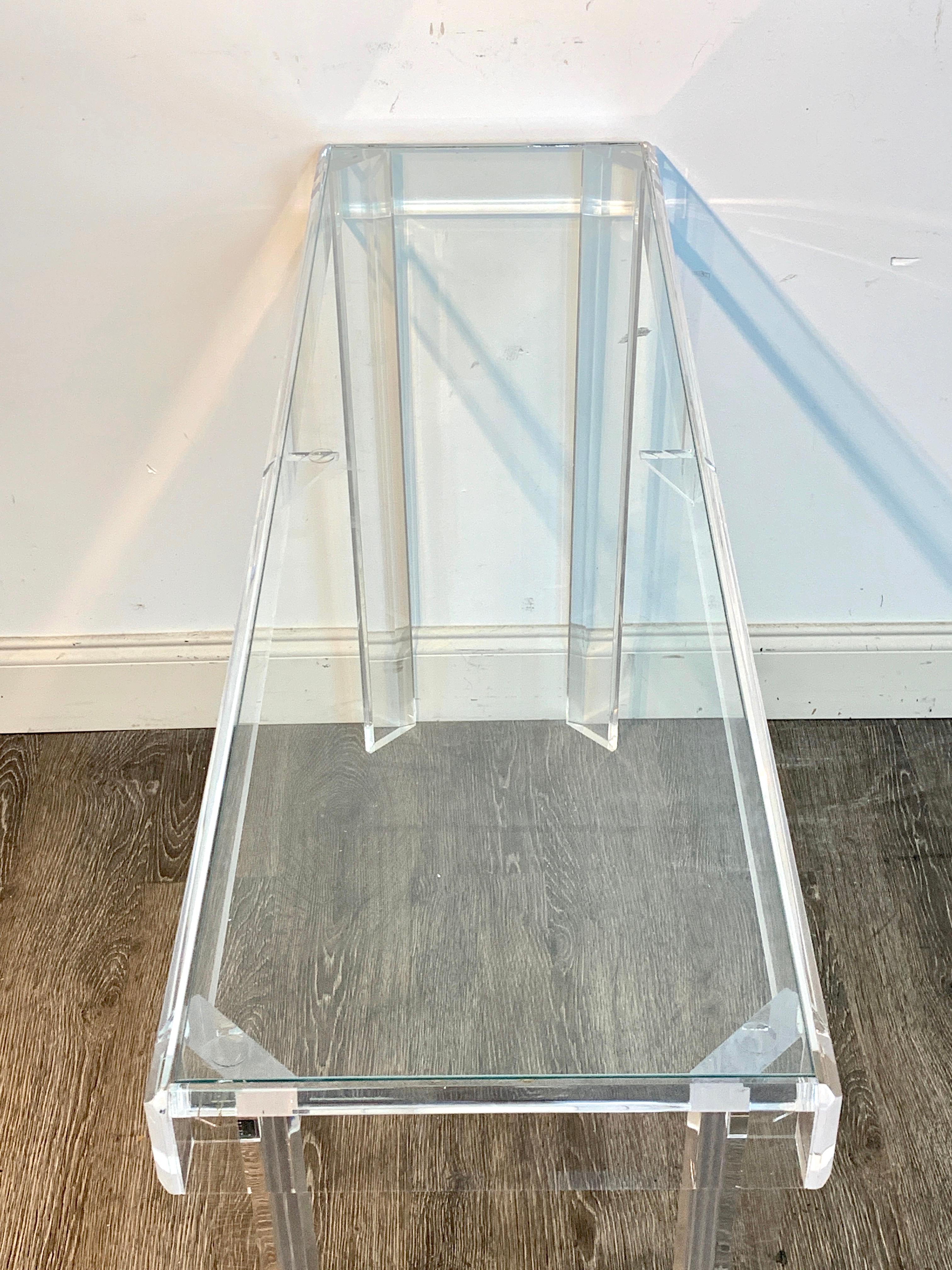 Sleek Modern Lucite and Glass Console 1