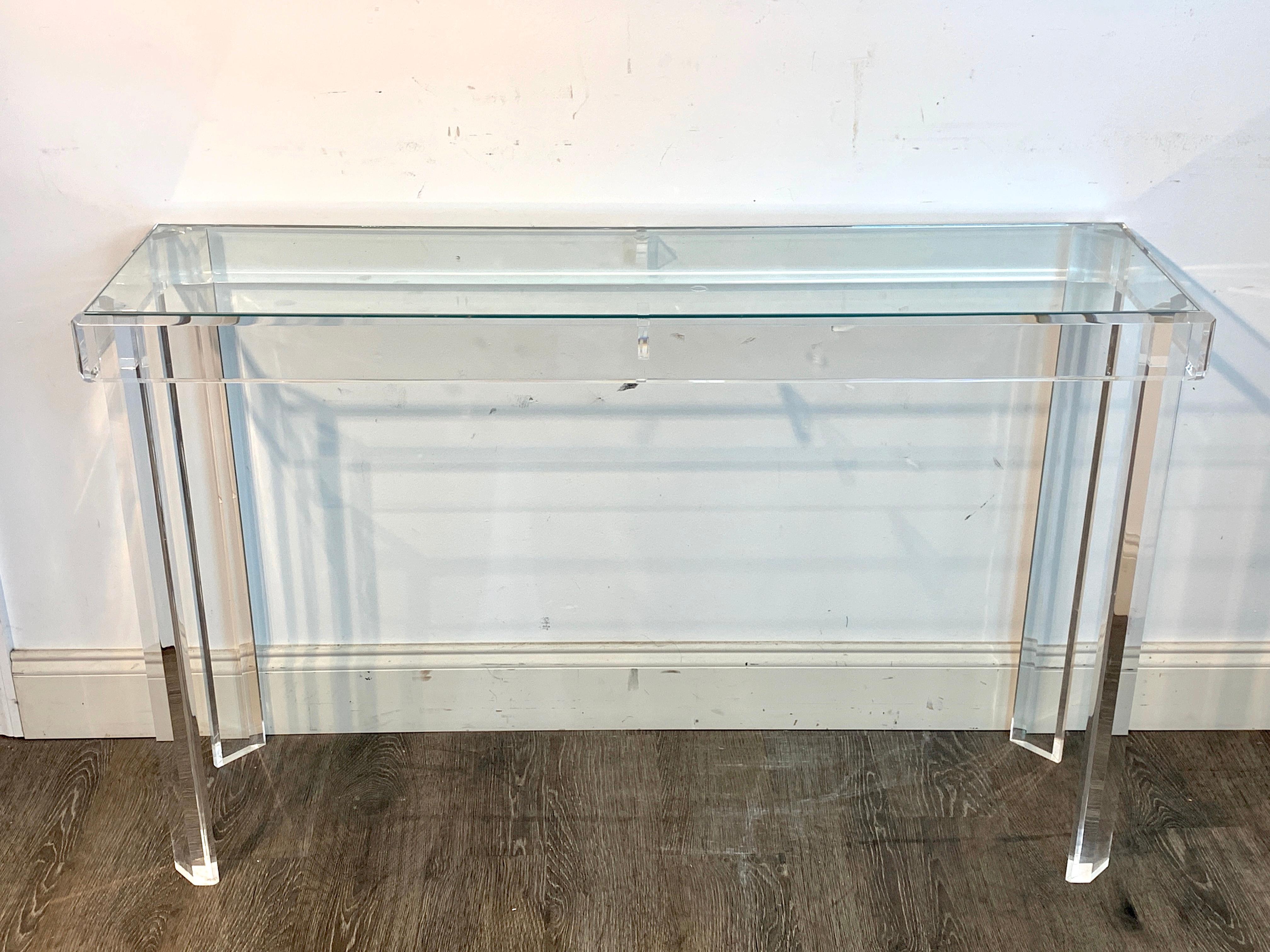 Sleek Modern Lucite and Glass Console 2