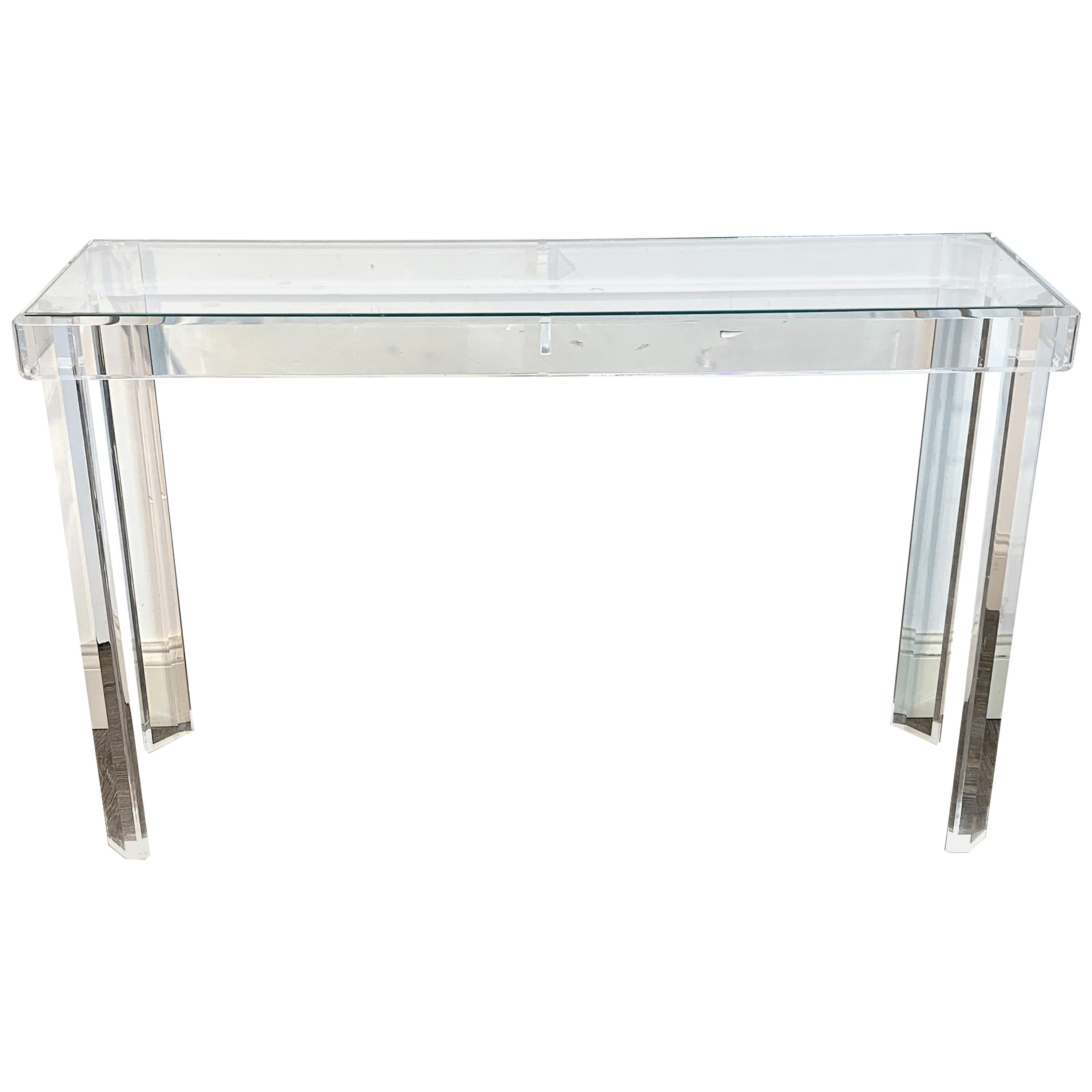 Sleek Modern Lucite and Glass Console
