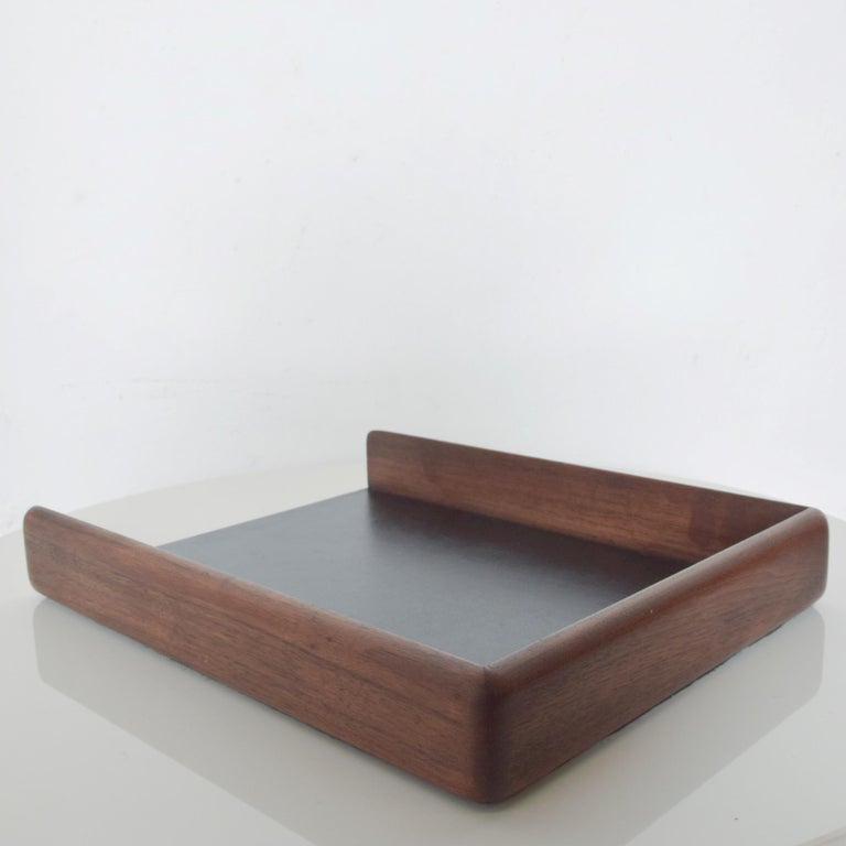 Sleek Modern Office Desk Inbox Outbox Paper Organizer Tray Walnut Wood ... image.