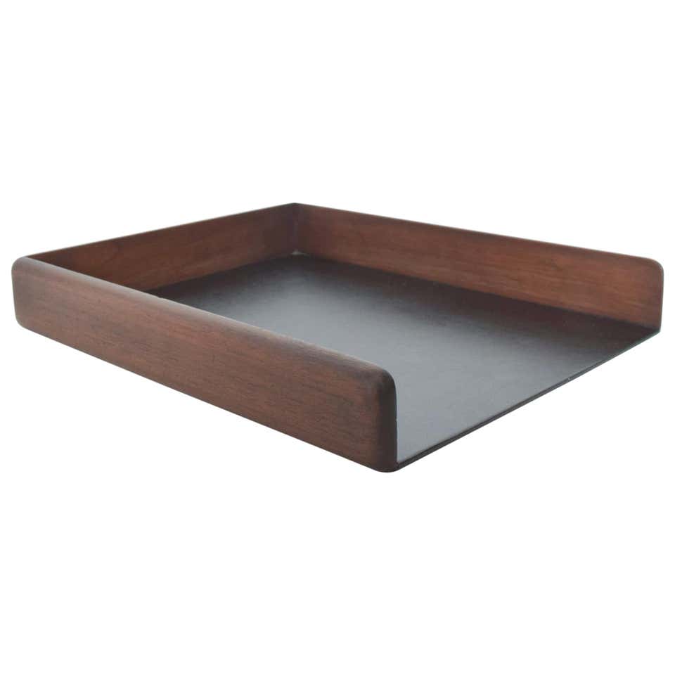 Sleek Modern Office Desk Inbox Outbox Paper Organizer Tray Walnut Wood ...