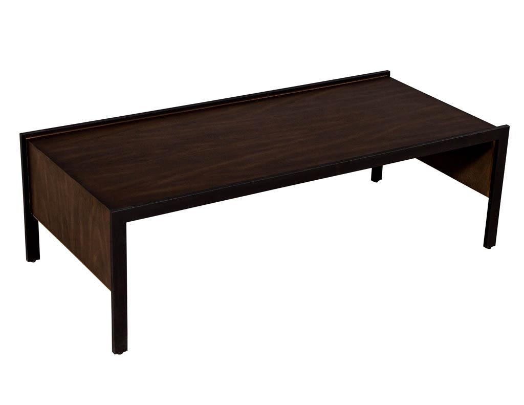 Metal Sleek Modern Walnut Cocktail Table by Baker Furniture Milling Road Kara Mann For Sale