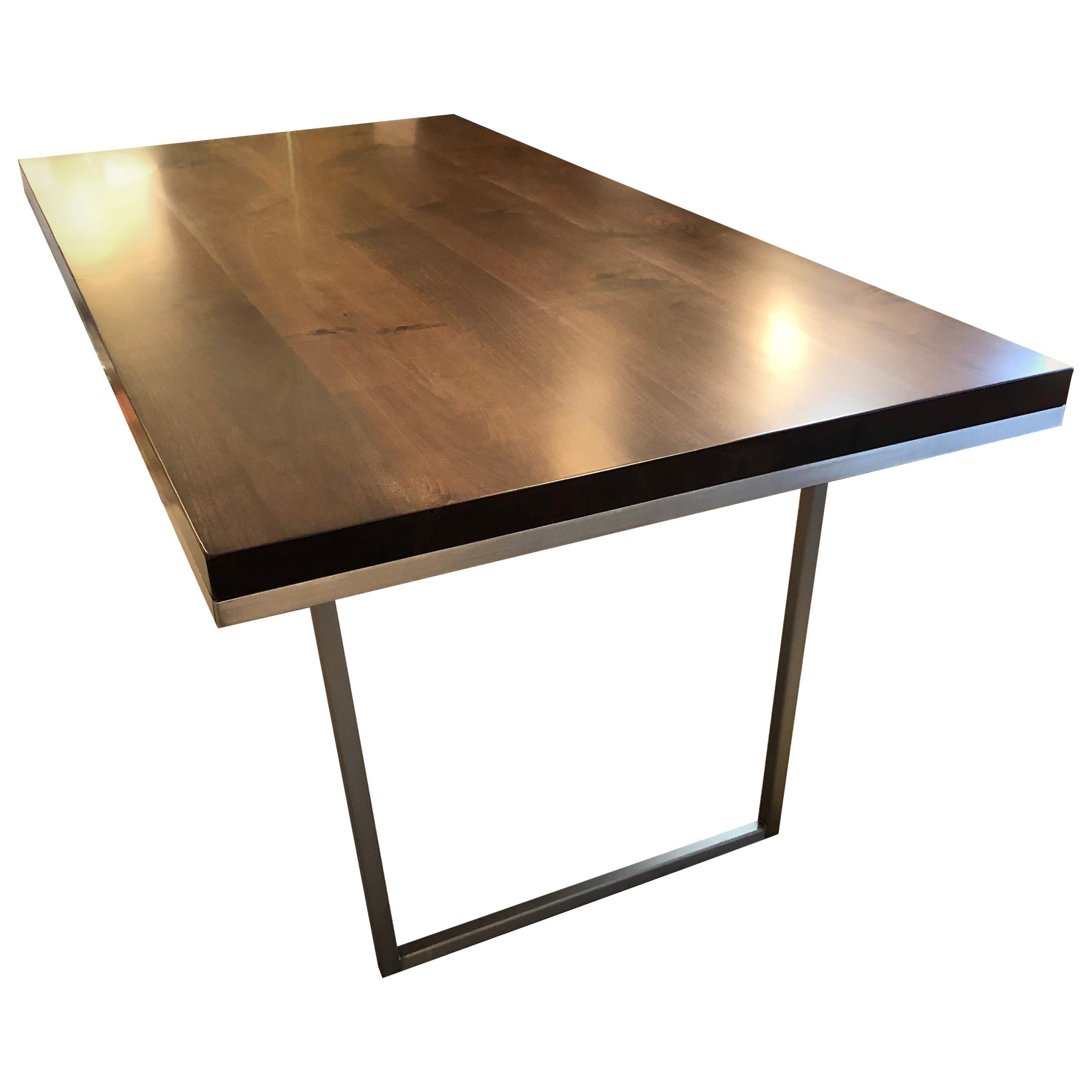 Sleek Modern Walnut Dining Table with Stainless Steel Legs