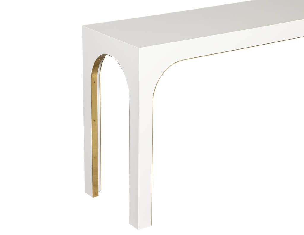 American Sleek Modern White Console Table with Metal Accents For Sale