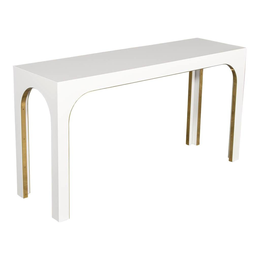 Sleek Modern White Console Table with Metal Accents For Sale