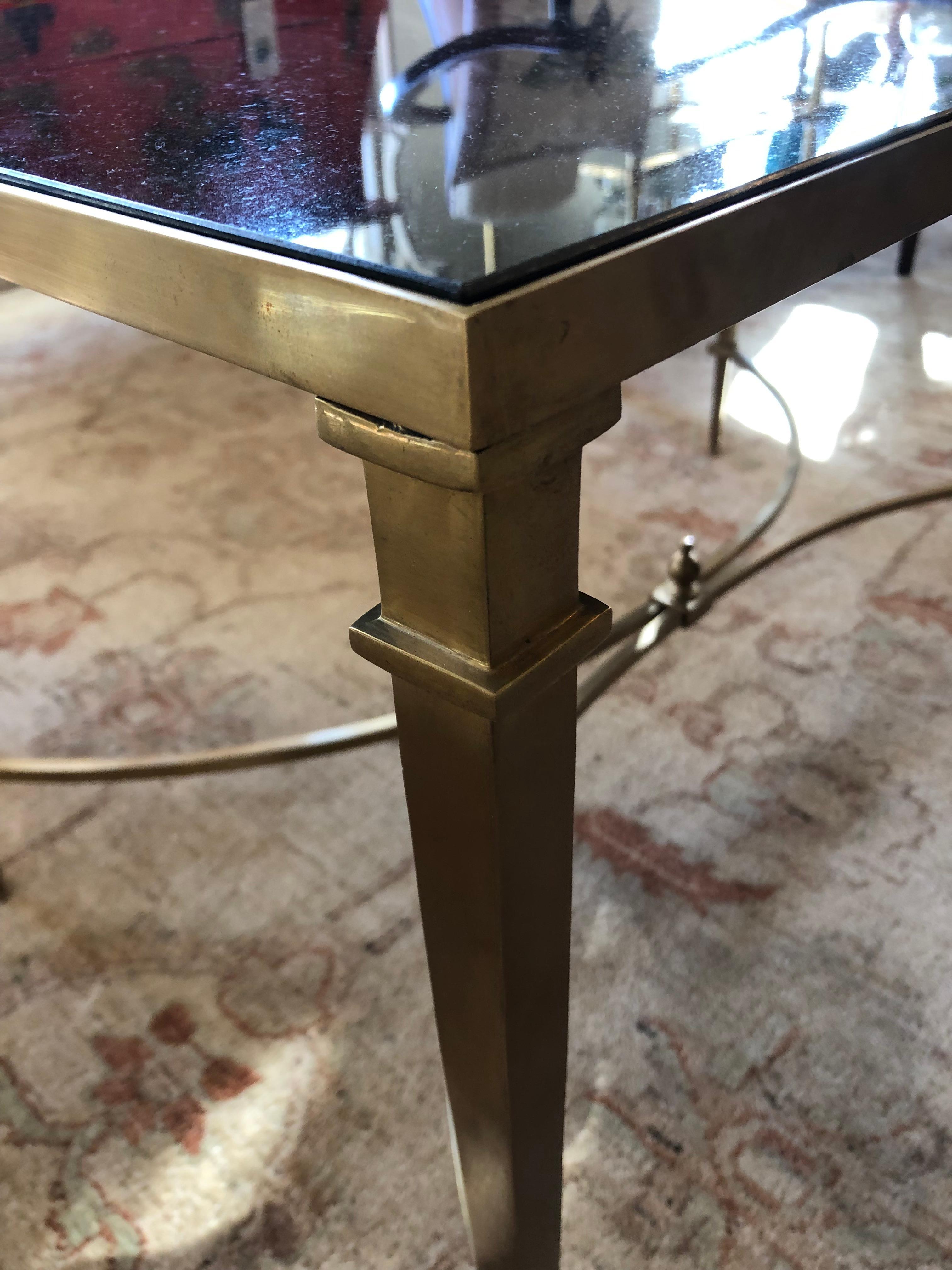 Sleek Maison Jansen Style Brass & Black Granite Coffee Table In Good Condition For Sale In Hopewell, NJ