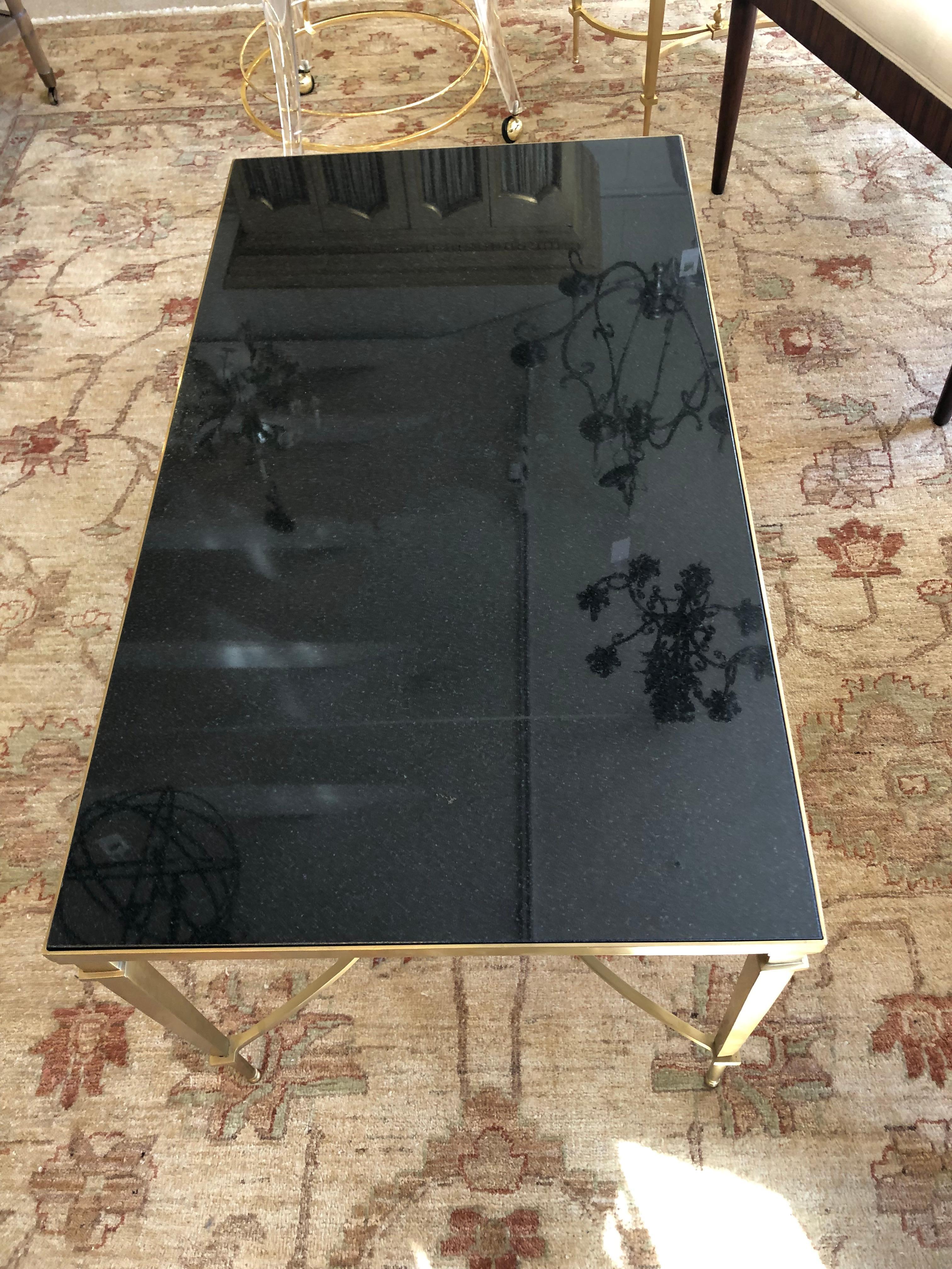 Contemporary Sleek Maison Jansen Style Brass & Black Granite Coffee Table For Sale