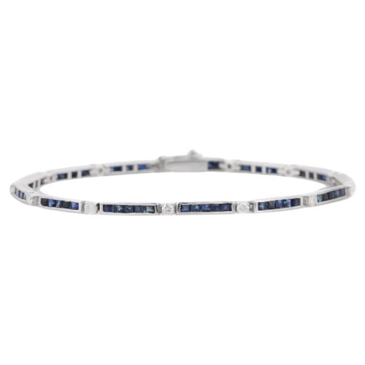 Sleek Natural Blue Sapphire 925 Sterling Silver Stacking Tennis Bracelet  For Sale