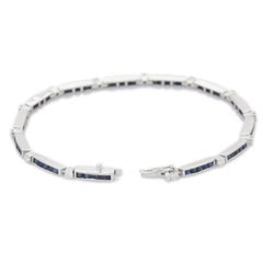 Sleek Natural Blue Sapphire Stacking Tennis Bracelet for Mom Jewelry in Silver