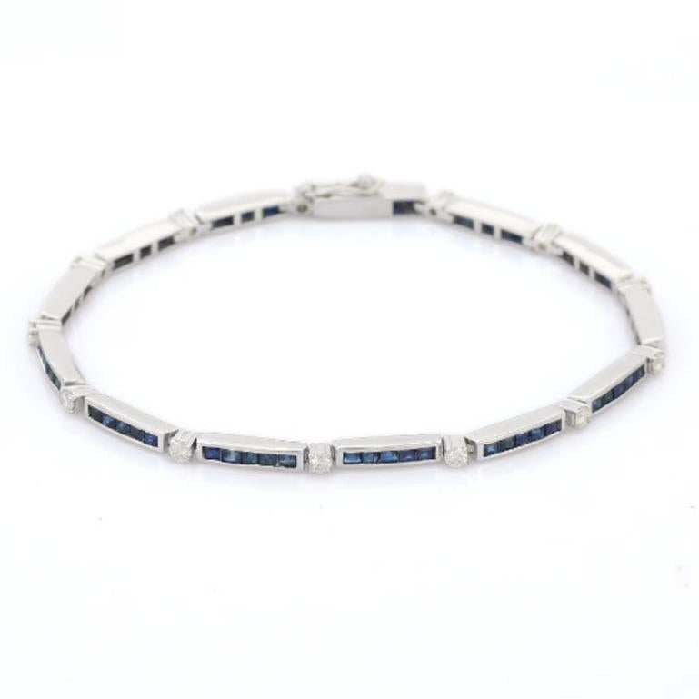 Sleek Natural Blue Sapphire Stacking Tennis Bracelet for Mom Jewelry in Silver In New Condition For Sale In New York, NY
