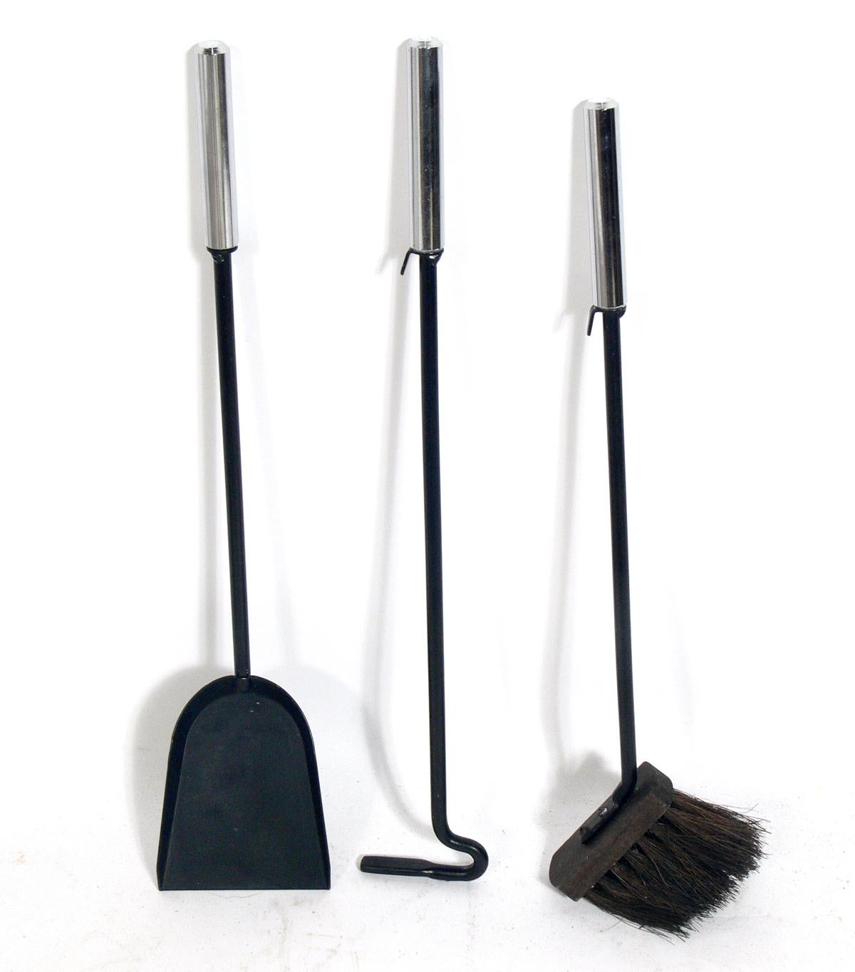 American Sleek Nickel and Iron Fire Tools  For Sale