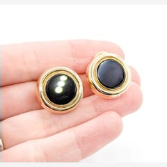 Sleek Onyx Earrings Stud in 14k Yellow Gold