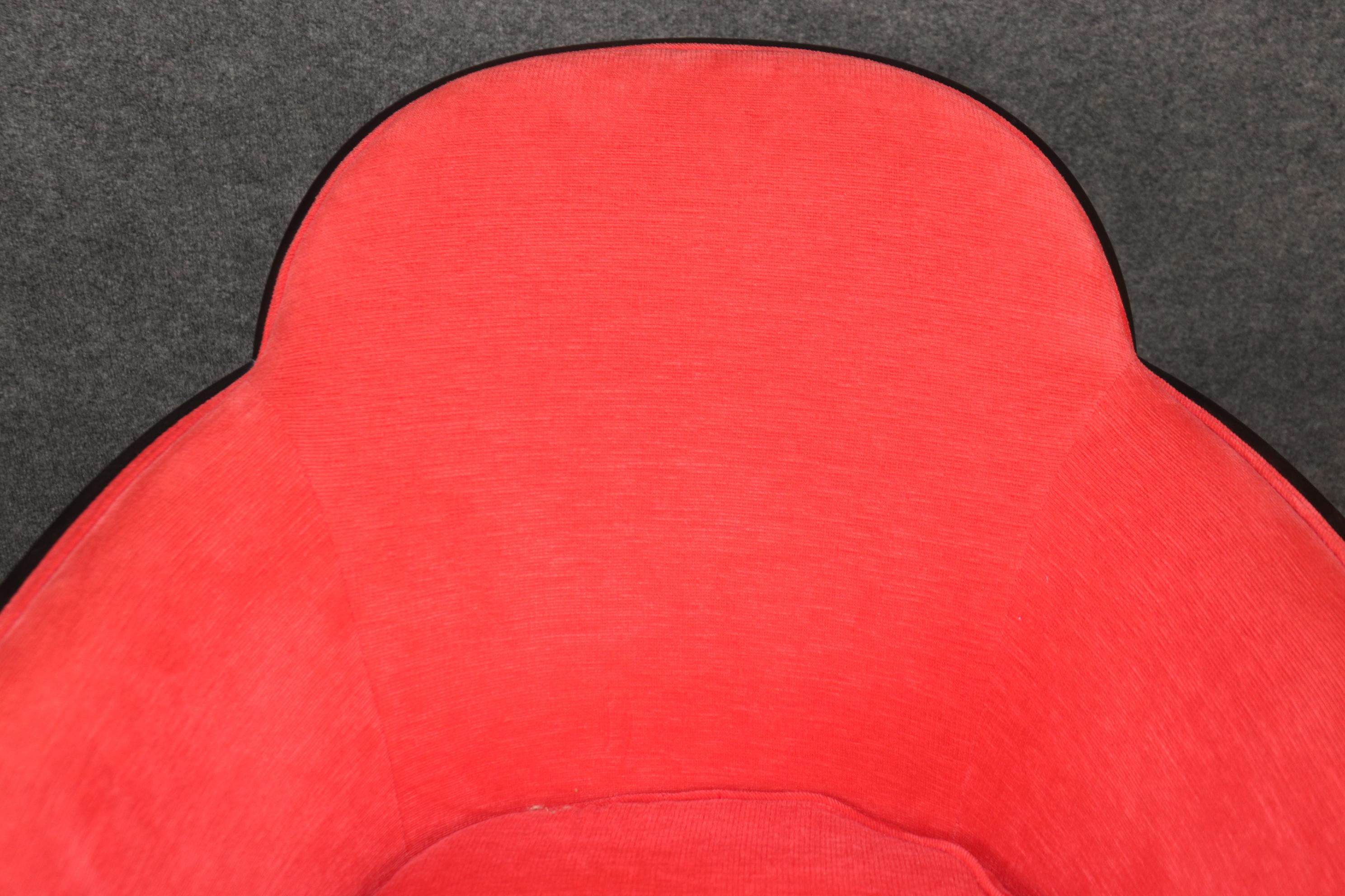 Sleek Pair of Ebonized Art Deco Club Chairs in Red Upholstery Circa 1930s Era 4
