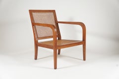 Sleek Pair of 'Art Moderne' Wood Frame & Cane Chairs with Horsehair Cushions
