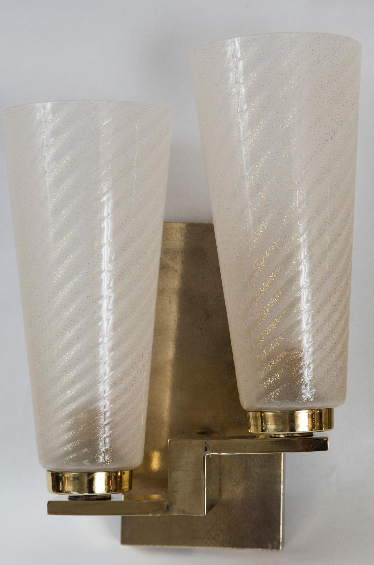 Sleek Pair of Gold Blown Wall Lights, Contemporary In Good Condition In Westport, CT