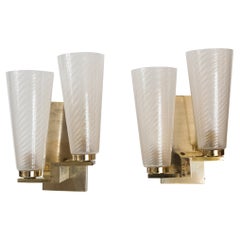 Sleek Pair of Gold Blown Wall Lights, Contemporary