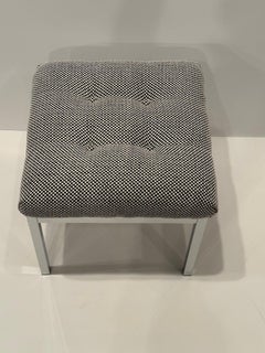 Sleek Pair of Mid Century Modern Chrome Ottomans with New Upholstery