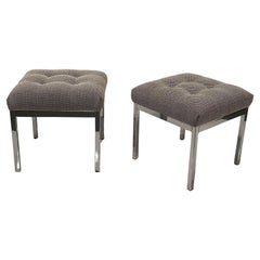 Sleek Pair of Mid Century Modern Chrome Ottomans with New Upholstery