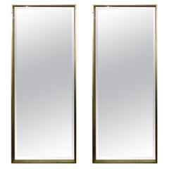Sleek Pair of Modern Tall Bevelled Mirrors in Silver Leaf Frame