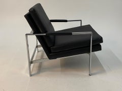 Sleek Pair of Vintage Milo Baughman Style Chrome & Black Vinyl Club Chairs
